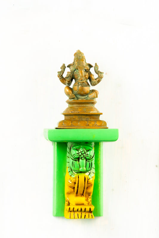 Antique Finished Sitting Ganesh 6" Placed on an Elegant Dragon Wall Hanger