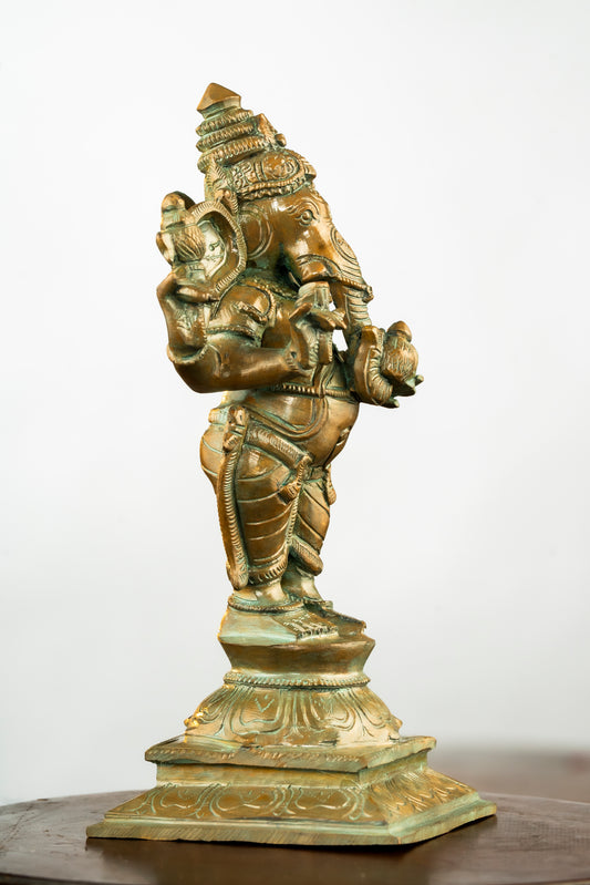 Antique Finished Standing Ganapathi - 9"