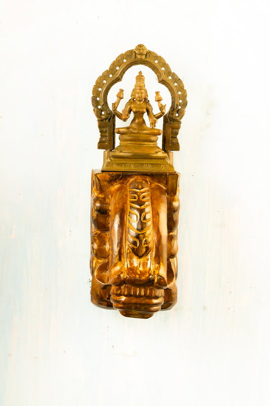 Antique Finished Bronze Lakshmi 5" Placed on an Elegant Handmade Wall Bracket