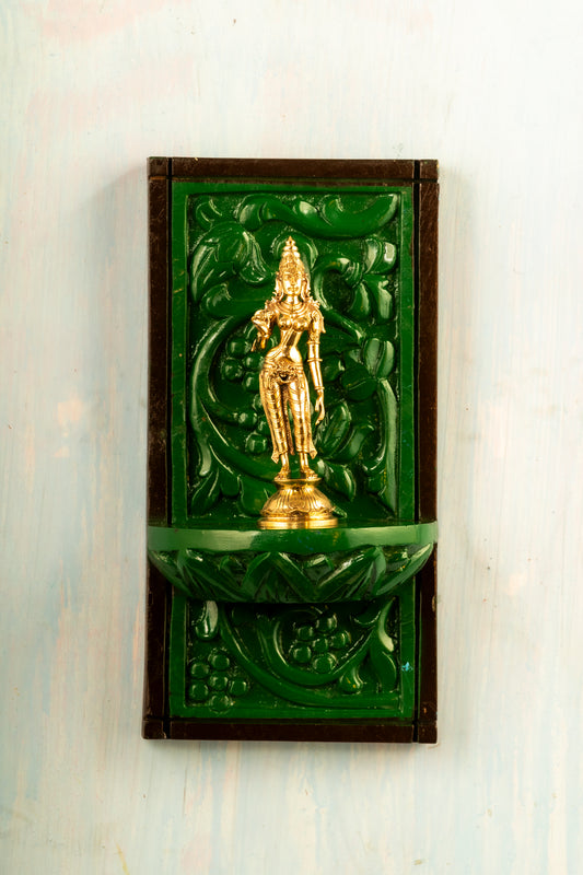 Bronze Sivagami 6" placed on a hand crafted wooden wall frame