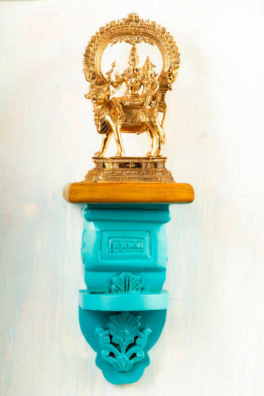 Bronze Pradosha Nandhi 8" Placed on an Elegant Pillar Wall Hanger