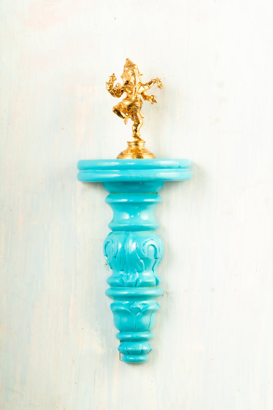 Bronze Dancing Ganapathi 5" placed on an Elegant Handmade Flower Wall Hanger