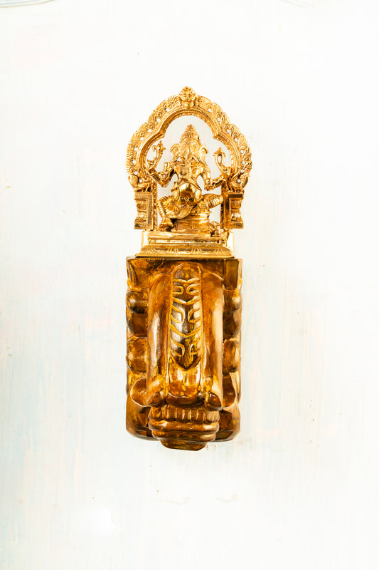 Bronze Ganesh 5" Placed on an Elegant Handmade Wall Bracket
