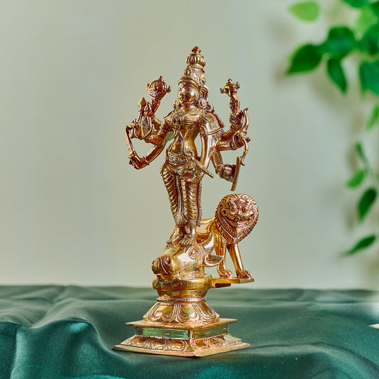Bronze Ashtabuja Durgai Standing on Bull with Lion