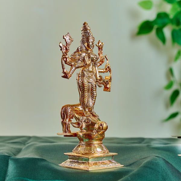 Bronze Ashtabuja Durgai Standing on Bull with Lion