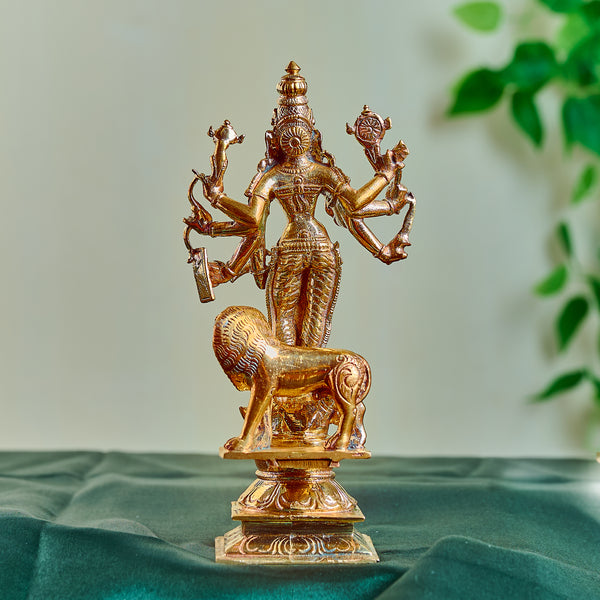 Bronze Ashtabuja Durgai Standing on Bull with Lion