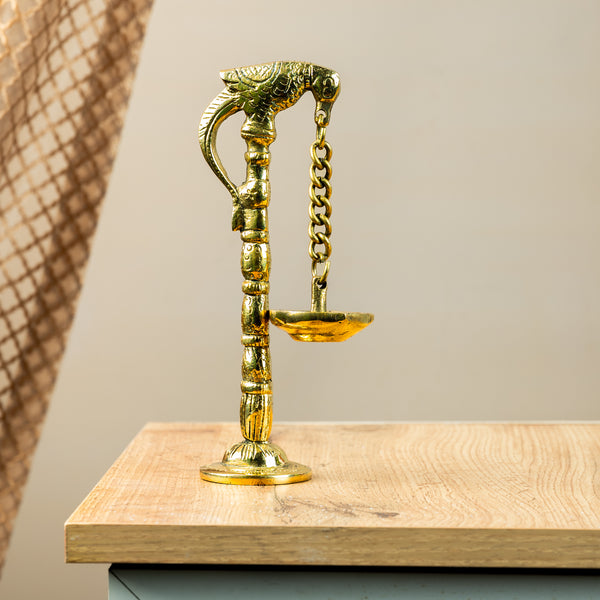 Bronze Parrot Pillar Hanging Deepam