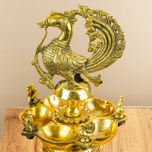 Peacock Five-Spout Standing Deepam