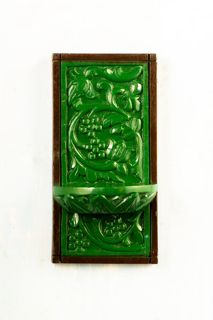 Antique Finished Rishaba Devar Set 6" placed on a hand crafted wooden frame