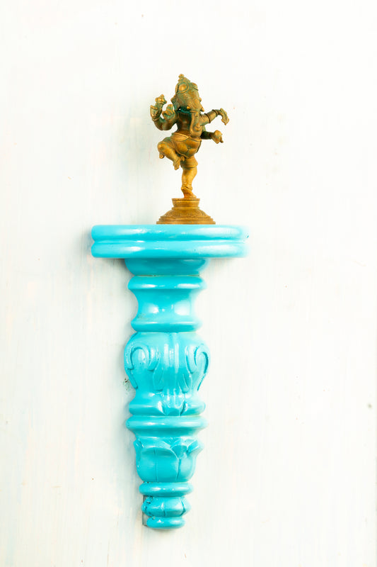 Antique Finished Bronze Dancing Ganapathi 5" Placed on an Elegant Handmade Flower Wall Hanger