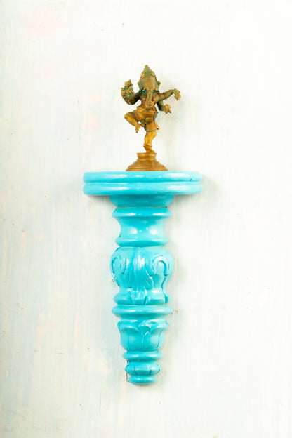 Antique Finished Bronze Dancing Ganapathi 5" Placed on an Elegant Handmade Flower Wall Hanger