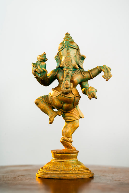 Antique Finished Bronze Dancing Ganapathi - 5"