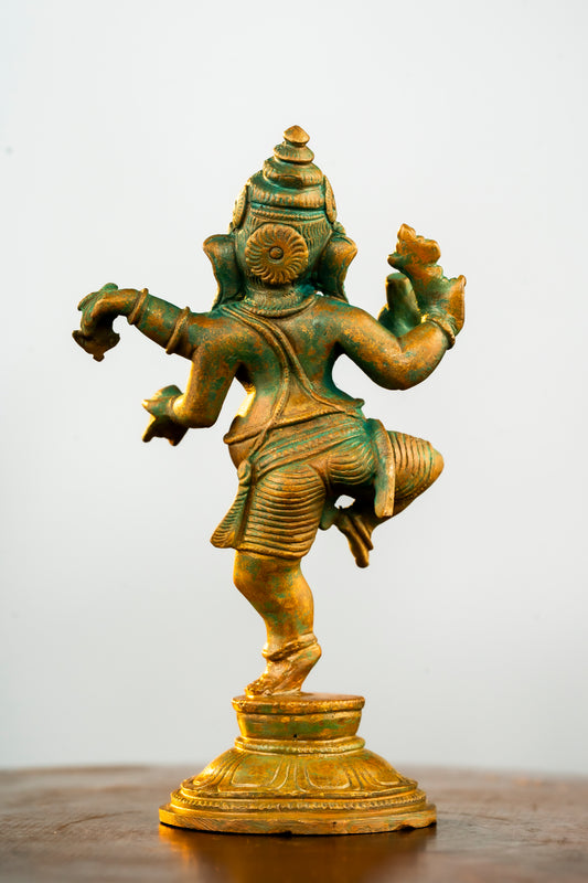 Antique Finished Bronze Dancing Ganapathi - 5"