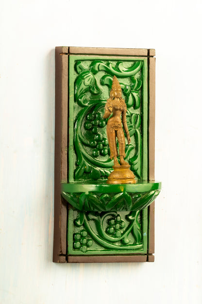 Antique finished Bronze Sivagami 6" placed on a hand crafted wooden wall frame