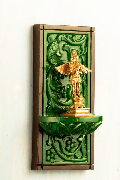 Bronze Garudan 6" placed on a hand crafted wooden wall frame