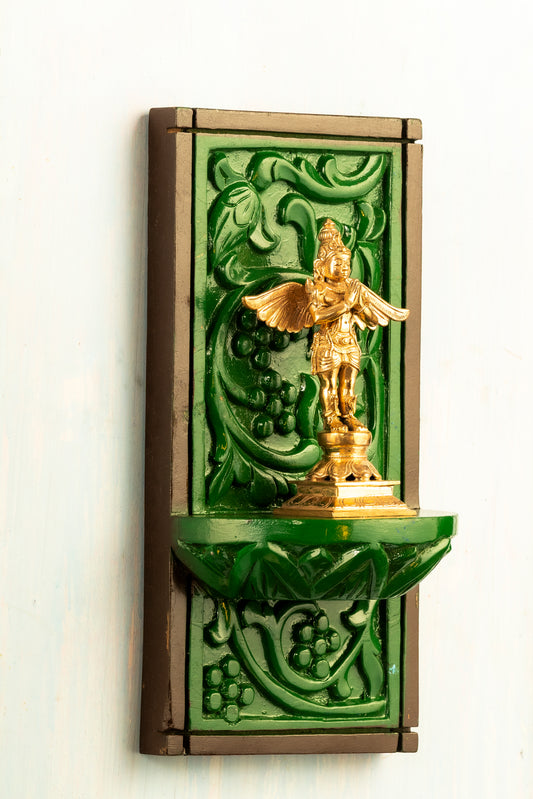 Bronze Garudan 6" placed on a hand crafted wooden wall frame