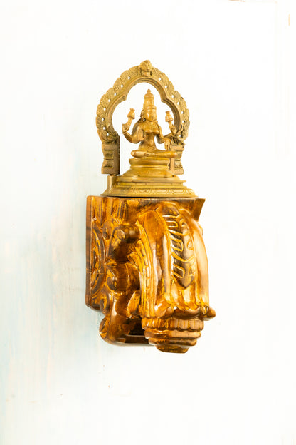 Antique Finished Bronze Lakshmi 5" Placed on an Elegant Handmade Wall Bracket