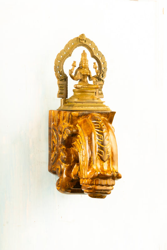 Antique Finished Bronze Lakshmi 5" Placed on an Elegant Handmade Wall Bracket