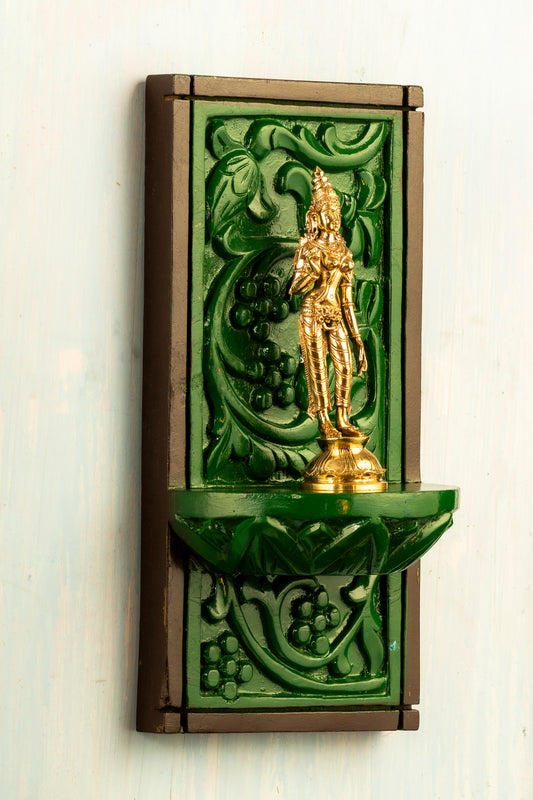 Bronze Sivagami 6" placed on a hand crafted wooden wall frame