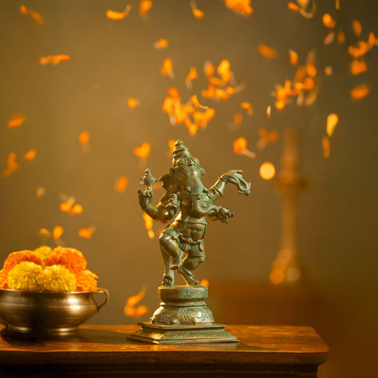 Antique Finished Elegant Dancing Ganapathi -11"