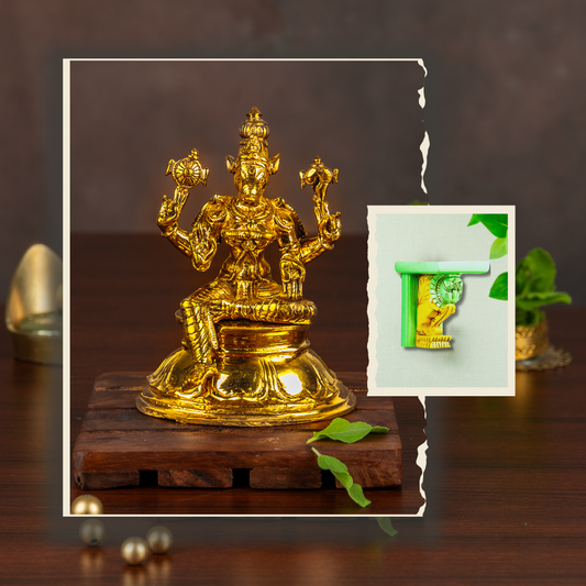 Bronze Varahi 4" + Wooden Yazhi Bracket  (Handcrafted Devotion Combo)