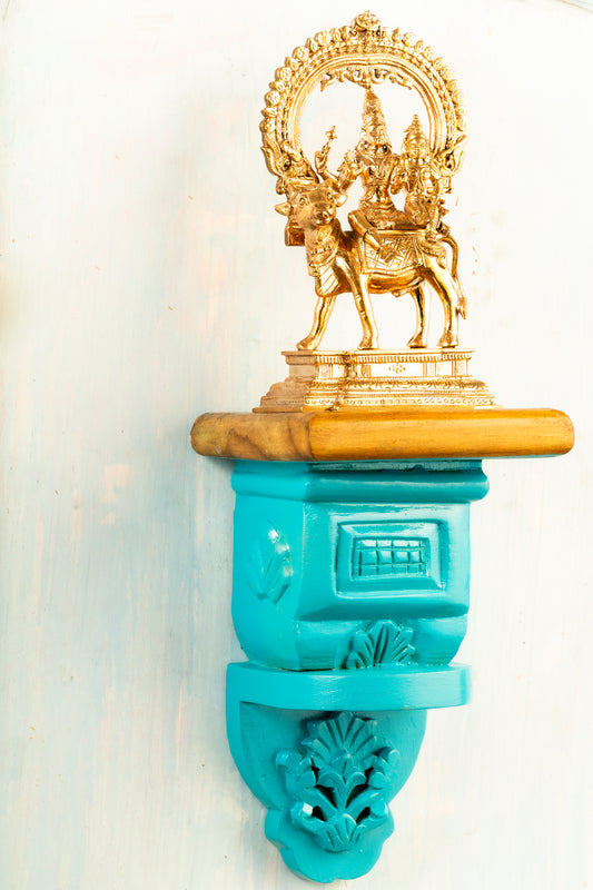 Bronze Pradosha Nandhi 8"  Placed on an Elegant Pillar Wall Hanger