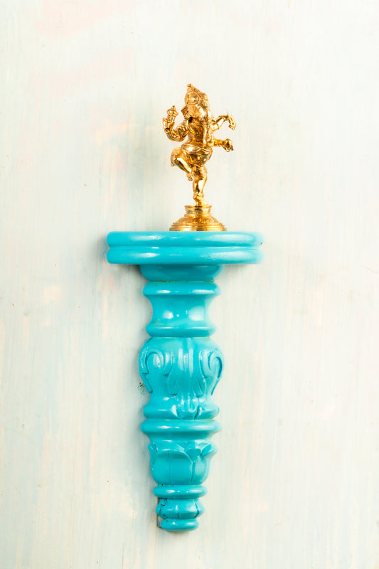 Bronze Dancing Ganapathi 5" placed on an Elegant Handmade Flower Wall Hanger