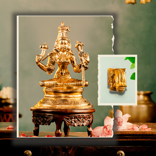 Bronze Kamakshi 3" + Wooden Swan (Handcrafted Devotion Combo)