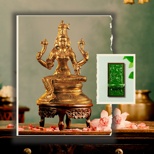 Bronze Bhuvaneshwari 3" + Wooden Frame (Handcrafted Devotion Combo)