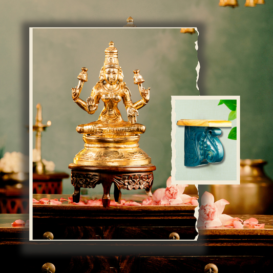Bronze Lakshmi 3" + Wooden Wall Hanger (Handcrafted Devotion Combo)