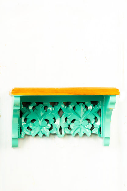 Antique Finished Nandhi Placed on Handmade Wall Shelf