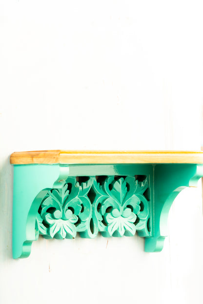 Antique Finished Nandhi Placed on Handmade Wall Shelf