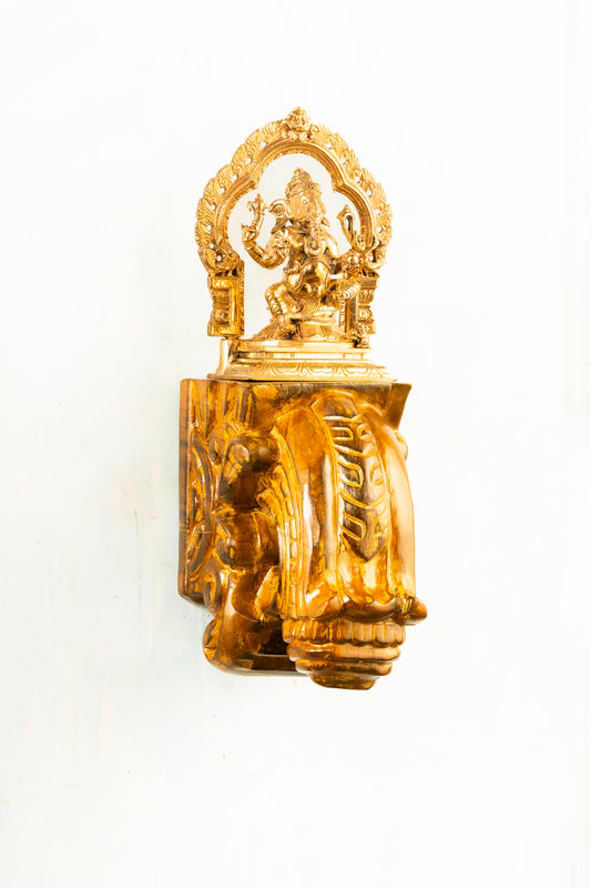 Bronze Ganesh 5" Placed on an Elegant Handmade Wall Bracket
