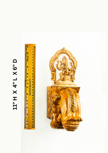 Bronze Ganesh 5" Placed on an Elegant Handmade Wall Bracket