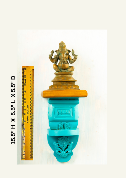Antique Finished Bronze Sitting  6" Ganesh Placed on an Elegant Pillar Wall Hanger