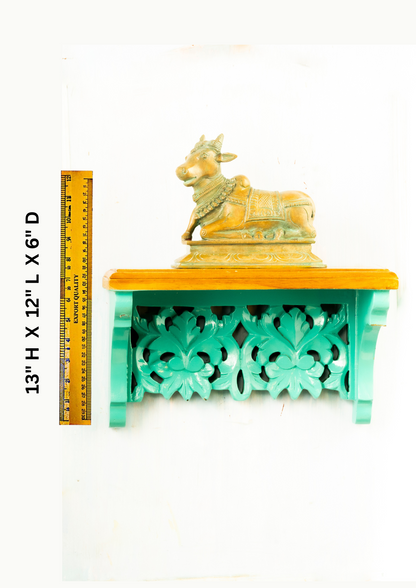 Antique Finished Nandhi Placed on Handmade Wall Shelf