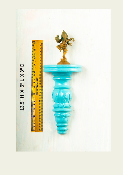 Antique Finished Bronze Dancing Ganapathi 5" Placed on an Elegant Handmade Flower Wall Hanger