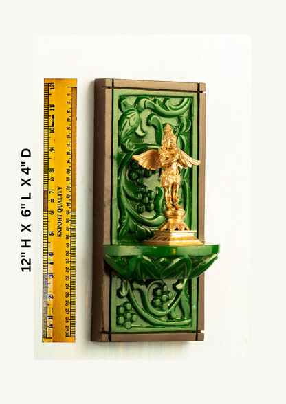 Bronze Garudan 6" placed on a hand crafted wooden wall frame