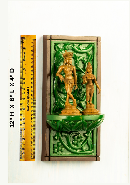 Antique Finished Rishaba Devar Set 6" placed on a hand crafted wooden frame
