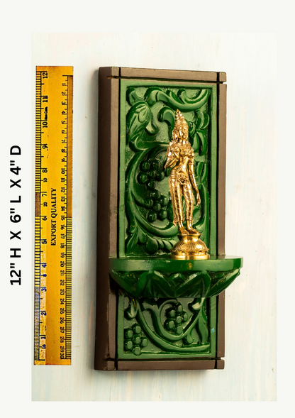 Antique finished Bronze Sivagami 6" placed on a hand crafted wooden wall frame
