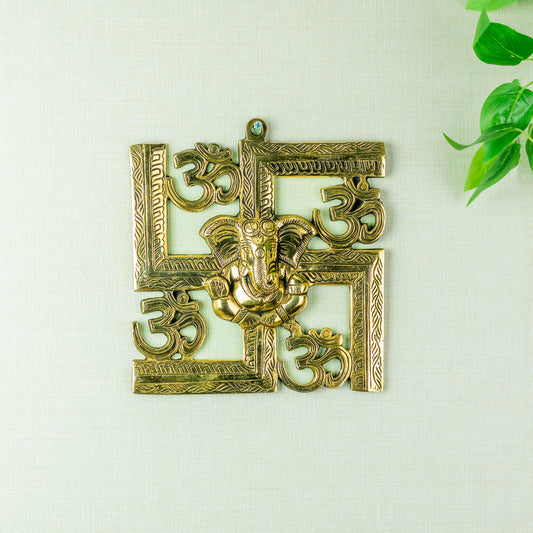 Ganesha Wall Hanger with Swastik & Om Motif