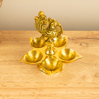 Large Base Anna Pakshi Vilakku – Five Separate Wicks