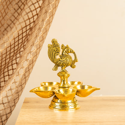 Large Base Anna Pakshi Vilakku – Five Separate Wicks