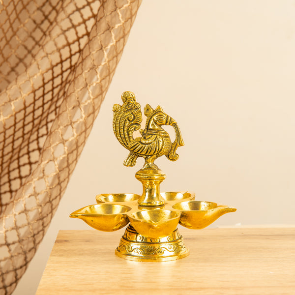 Large Base Anna Pakshi Vilakku – Five Separate Wicks