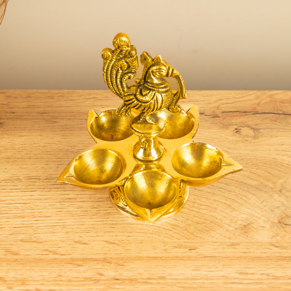 Large Base Anna Pakshi Vilakku – Five Separate Wicks