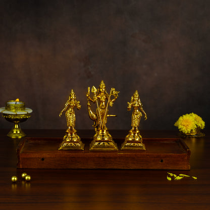 Bronze Subramaniyar with Valli and Deivayannai