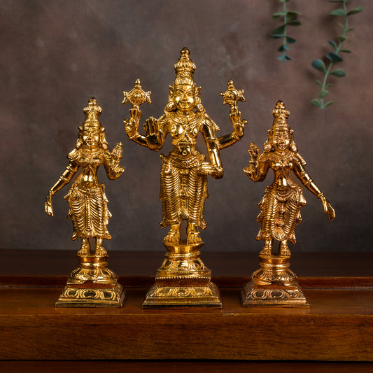 Bronze Mahavishnu with Sridevi and Bhudevi