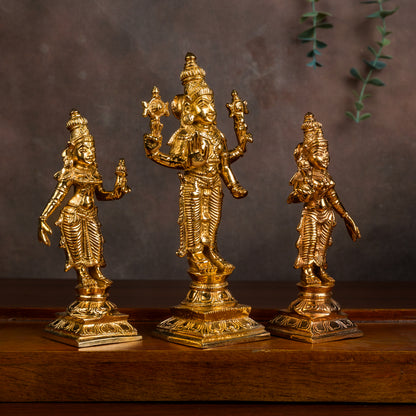 Bronze Mahavishnu with Sridevi and Bhudevi
