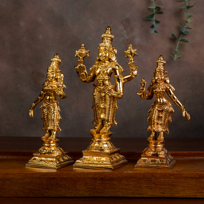 Bronze Mahavishnu with Sridevi and Bhudevi