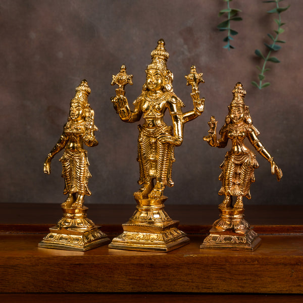Bronze Mahavishnu with Sridevi and Bhudevi